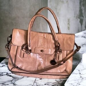 COACH *KRISTIN* LTD ED OSTRICH LARGE FLAP SATCHEL BAG w/ CROSSBODY IN TAN 👜